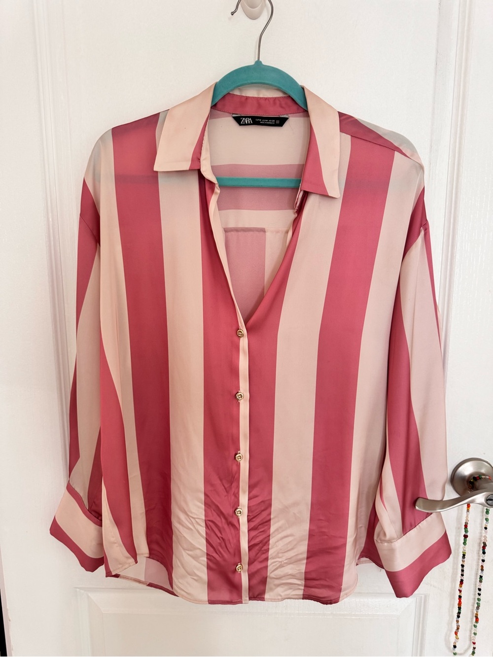 Zara Rose and Blush Vertical Stripe Button-Down Shirt